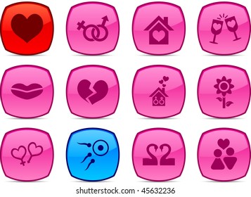 Iconos brillantes de amor. Botones vectores.