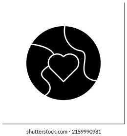 Love glyph icon. International peace and love. Love concept. Filled flat sign. Isolated silhouette vector illustration
