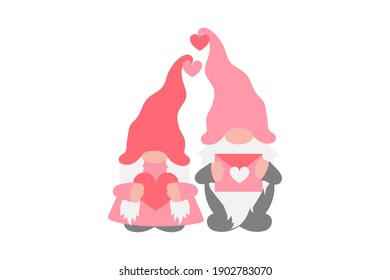 Love gnomes couple, Valentine's day, wedding, Love pink Design, Scandinavian gnomes, girl gnome, and boy gnome, Valentine clipart, February 14 gift, holiday party decoration. Vector illustration