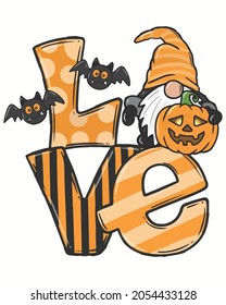 Love Gnomres Pumpkin Halloween Vector illustration. Happy Halloween Background Vector illustration