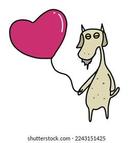 Love goat holding a heart on valentines day