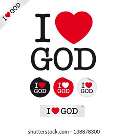 i love God, font type with signs, stickers and tags