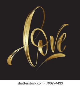 Love gold hand drawn brush calligraphy. Vector illustration