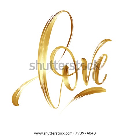 Love gold hand drawn brush calligraphy. Vector illustration EPS10
