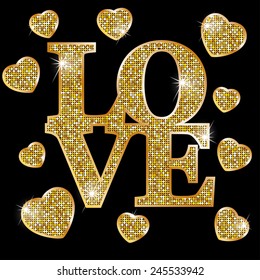 LOVE, gold letters 