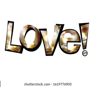 LOVE, gold letters. Retro style.