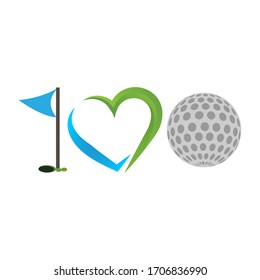 I love golf with flag, love and golf ball icon. Vector Illustration on white background