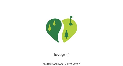 Love Golf Logo. Heart Shape and Golf Sports Playing Field, Logo Icon Symbol Vector Design Inspiration.