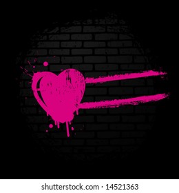 Love graffiti in dark wall.