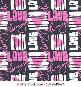Love graffiti seamless hand lettered text, typographic style print.Valentine's Day greeting card, funky style painted doodles texture for fabric, wrapping,textiles or t-shirt apparel design.