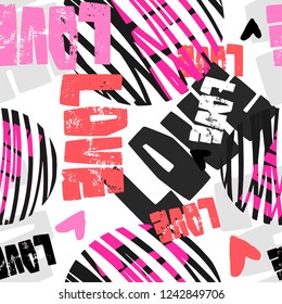 Love graffiti seamless hand lettered text, typographic style print.Valentine's Day greeting card, funky style painted doodles texture for fabric, wrapping,textiles or t-shirt apparel design.