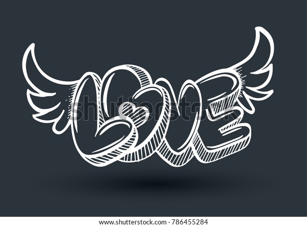 Stock Vektor Love Graffiti Style Wings Vector Illustration Bez Autorskych Poplatku