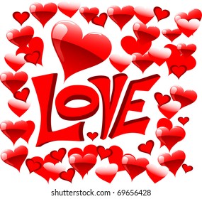 'Love' in Graffiti stylized with hearts for Valentine's Day
