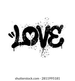 Love Graffiti Text Spray Paint Stencil Heart Vector Illustration