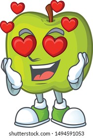 In love granny smith green apple cartoon mascot