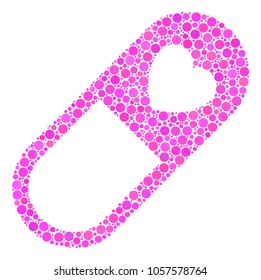 Love Granule collage of circle dots in variable sizes and color tinges. Filled circles are united into love granule vector collage. Vector illustration.