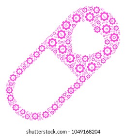 Love Granule collage of cog wheels. Vector mechanical wheel elements are grouped into love granule pattern.