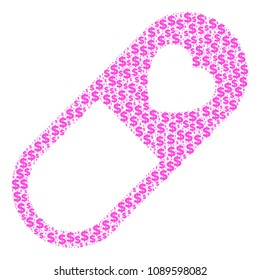 Love granule collage of dollars and circle dots. Vector money symbols are arranged into love granule mosaic.