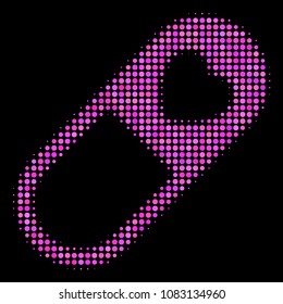 Love granule halftone vector icon. Illustration style is dot iconic love granule symbol on a black background. Halftone structure is constructed of round cells.