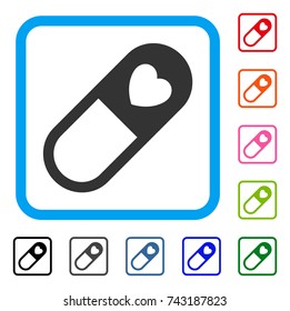 Love Granule icon. Flat gray iconic symbol inside a light blue rounded squared frame. Black, gray, green, blue, red, orange color versions of Love Granule vector. Designed for web and app interfaces.