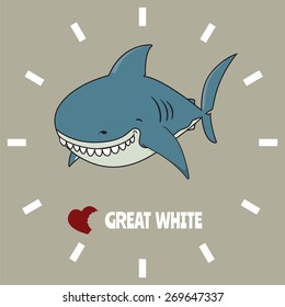 Love Great white.cute funny looking Great white shark illustration.clock pattern