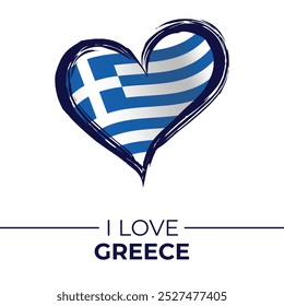 I Love Greece Banner with Flag in Heart. Greece love Emblem Isolated on White Background. Vector, Illustration, Isolated, Love, Background.