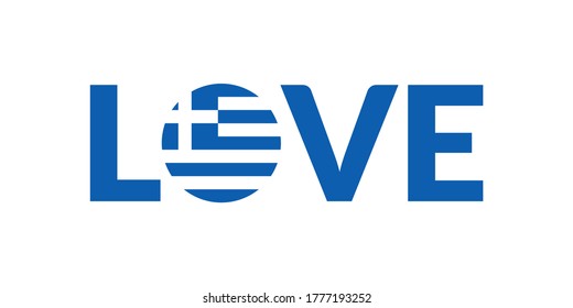 Love Greece design with Greek flag. Patriotic logo, sticker or badge. Typography design for T-shirt graphic. Vector illustration.