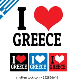 I love Greece sign and labels on white background, vector illustration