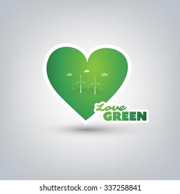 Love Green Design Concept With Green Heart And Text