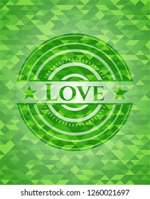 Love green emblem. Mosaic background