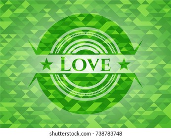 Love green emblem with mosaic background
