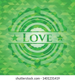 Love green emblem with mosaic ecological style background. Vector Illustration. Detailed.