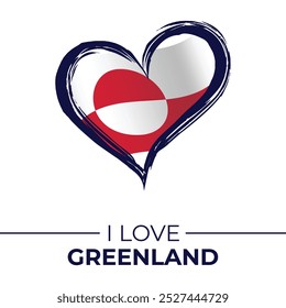 I Love Greenland Banner with Flag in Heart. Greenland love Emblem Isolated on White Background. Vector, Illustration, Isolated, Love, Background.