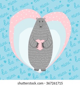  Love greeting card with bear in vector for Valentines Day. 
