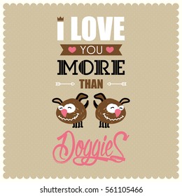 Love greeting card with funny animal character.