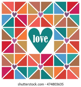 love greeting card geometric retro pattern. mid century modern background