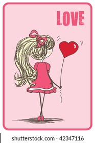 love greeting card with girl with balloon