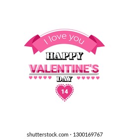 love greeting card happy valentines day holiday concept pink heart shape postcard isolated flat