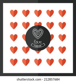 Love greeting card with heart. Flat style.