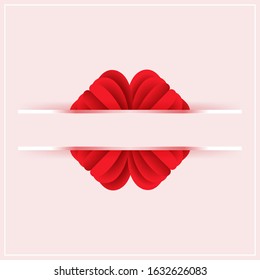 love greeting card or Paper elements in shape of flower on pink background.