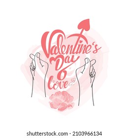 love greeting design with hand symbol of Saranhae as Valentine's Day 