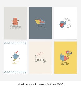 Love greeting postcards. Vector illustrations with lettering text. 