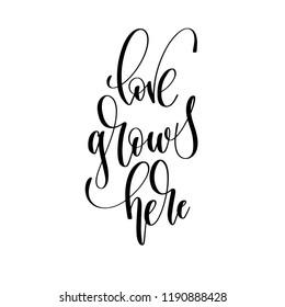 love grows here - hand lettering overlay typography element, positive romantic quote to valentines day design or wedding invitation, calligraphy vector illustration