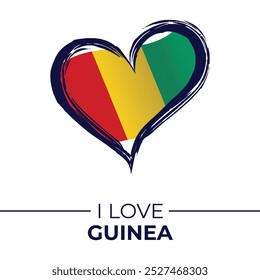 Eu adoro Guinea Banner com a Bandeira no Coração. Guiné amor Emblema isolado no fundo branco. Vetor, Ilustração, Isolado, Amor, Plano de Fundo.