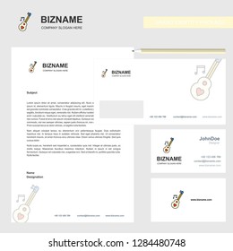 Love guitar Business Letterhead, Envelope and visiting Card Design vector template