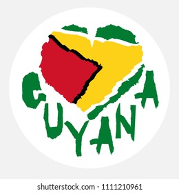 Love Guyana, America. Vintage national flag in silhouette of heart Torn paper texture style Independence day background Good idea for retro badge banner, T-shirt graphic design Vector illustration