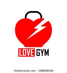 Love Gym logo design template, dumbbell icon, sport club symbol, vector illustration