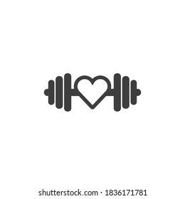 I Love Gym Logo Icon, Fitness Center, Dumbell And Heart. Health Care Concept. Stock Vector Illustration Isolated On White Background.