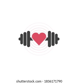 I Love Gym Logo Icon, Fitness Center, Dumbell And Heart. Health Care Concept. Stock Vector Illustration Isolated On White Background.