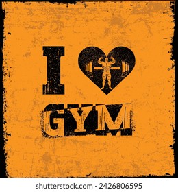 Ich liebe Fitnessstudio.  Motivational Fitness T-Shirt Art für Athleten und Sportler. Training und Fitness Motivation Zitat. Motivation im Fitnessstudio. Creative Vector Typografie Grunge Sport Banner Konzept.